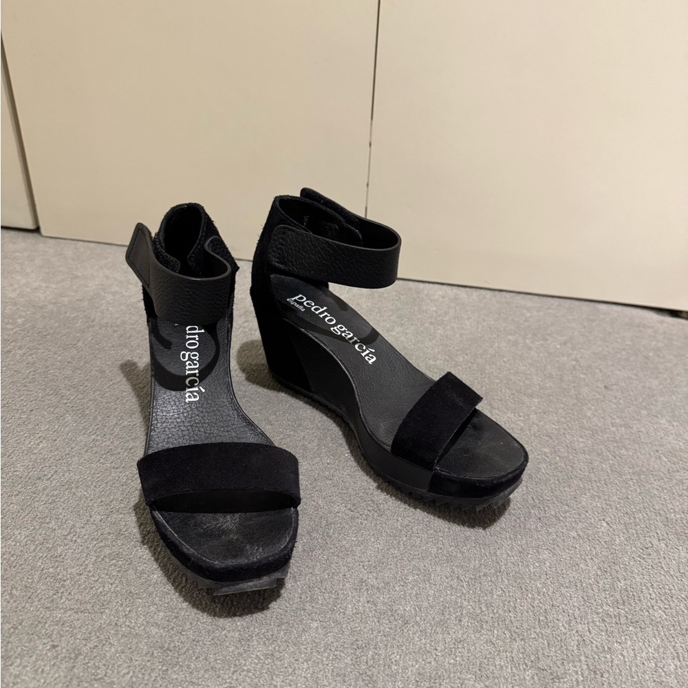 Pedro Garcia Elegant Black Wedge Sandals